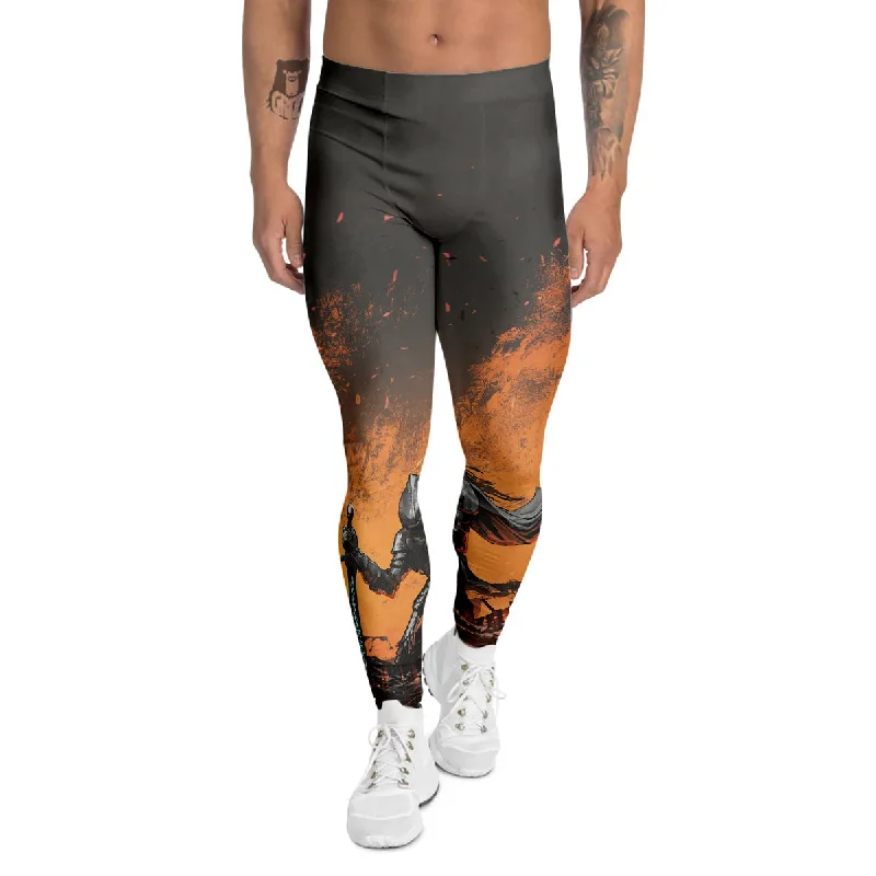 Overstock Sale Fantasy Knight On Fire Print Men's Leggings