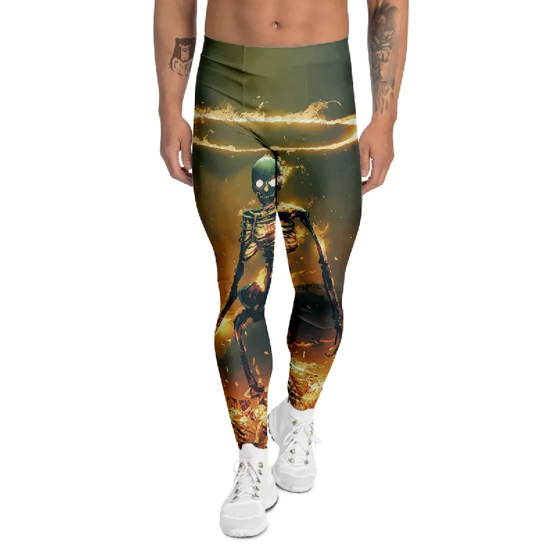 Weekend Flash Sale Fire Skeleton Print Men's Leggings