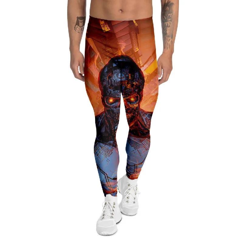 Grand Opening Sale Fire Skeleton Robot Print Men's Leggings