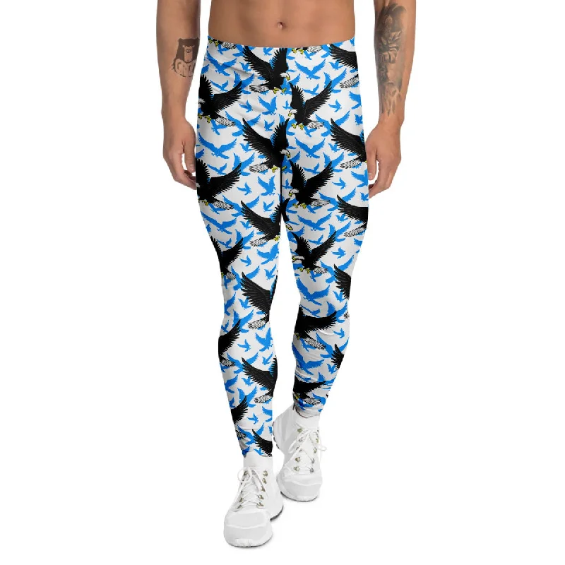 Holiday Sale Flying Bald Eagles Blue White Print Pattern Men's Leggings