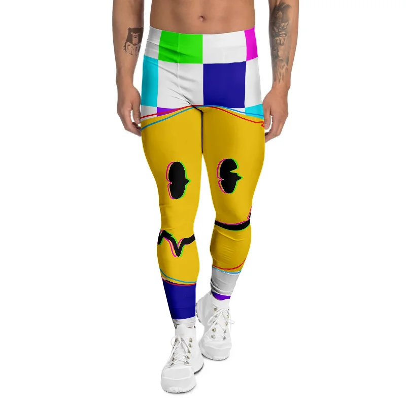Today’s Deal Funny Crazy Glitch And Checkered Neon Print Men's Leggings