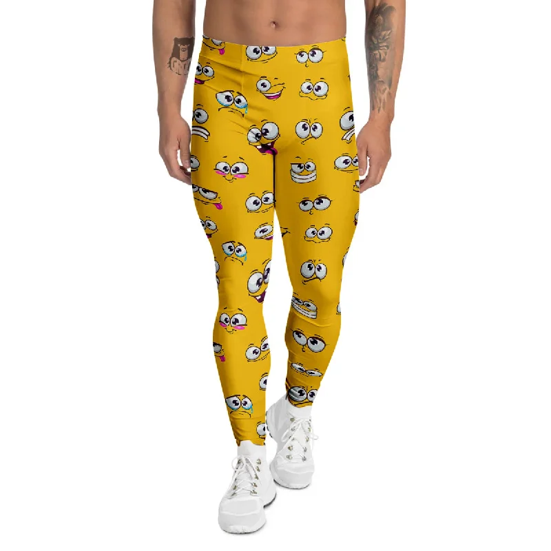 Take Advantage Funny Face Emoji Cartoon Print Pattern Men's Leggings