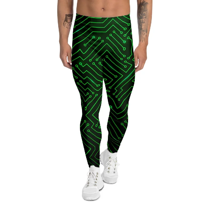 Special Price Futuristic Green Circuit Board Print Men's Leggings