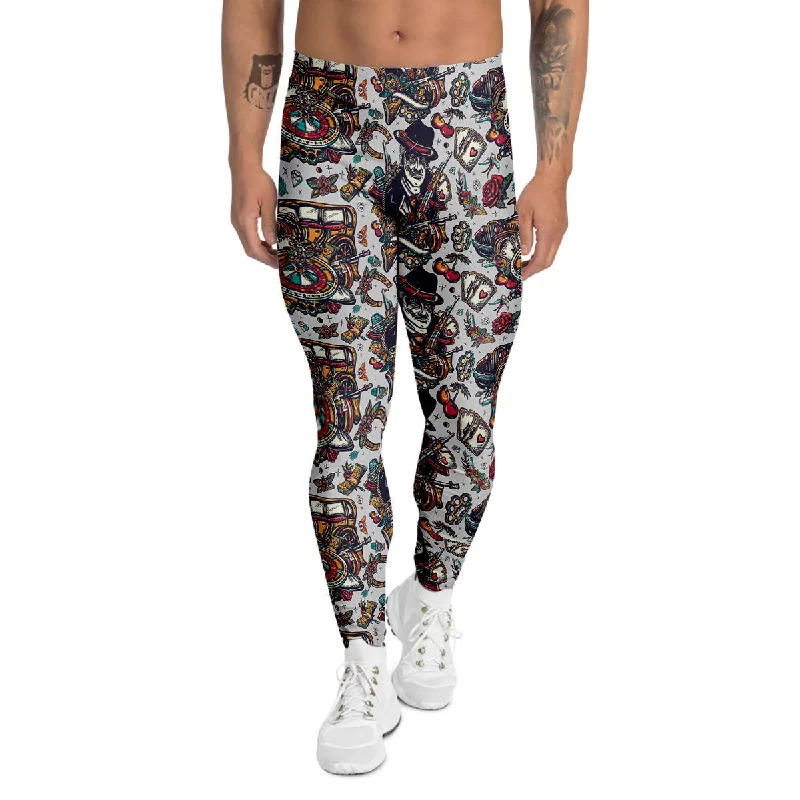 Markdowns Gangsters And Criminal Tattoo Print Pattern Men's Leggings