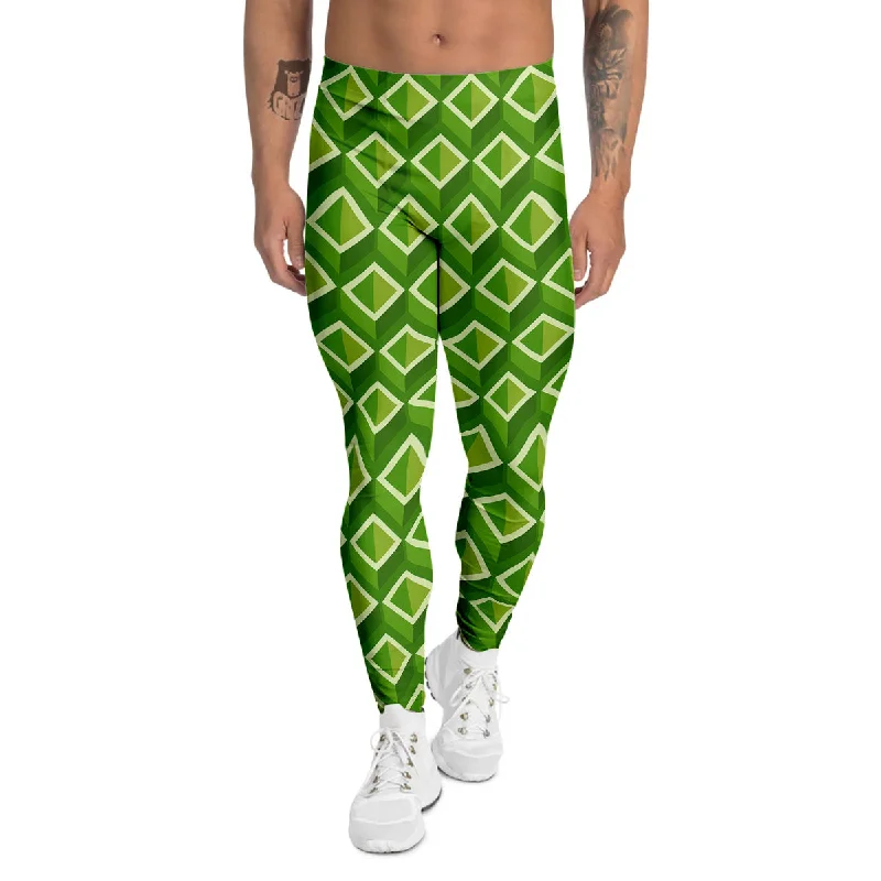 Limited Availability Geometric 3D Bamboo Print Pattern Men's Leggings