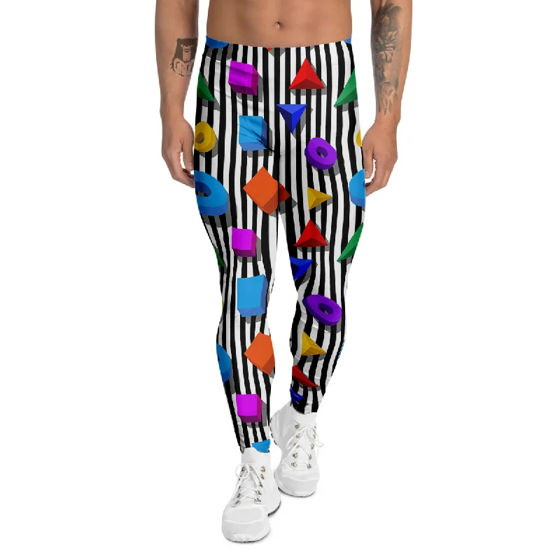 Final Clearance Geometric Colorful Striped Print Pattern Men's Leggings