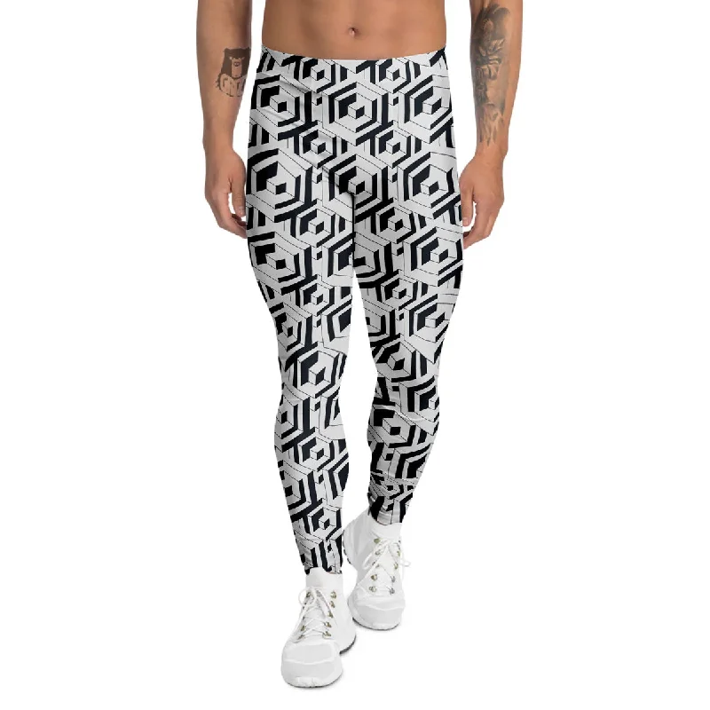 Can't Miss Geometric Simple Black And White Print Pattern Men's Leggings