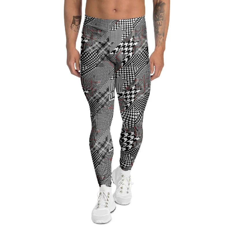 Amazing Deals Geometrical Houndstooth Patchwork Print Pattern Men's Leggings