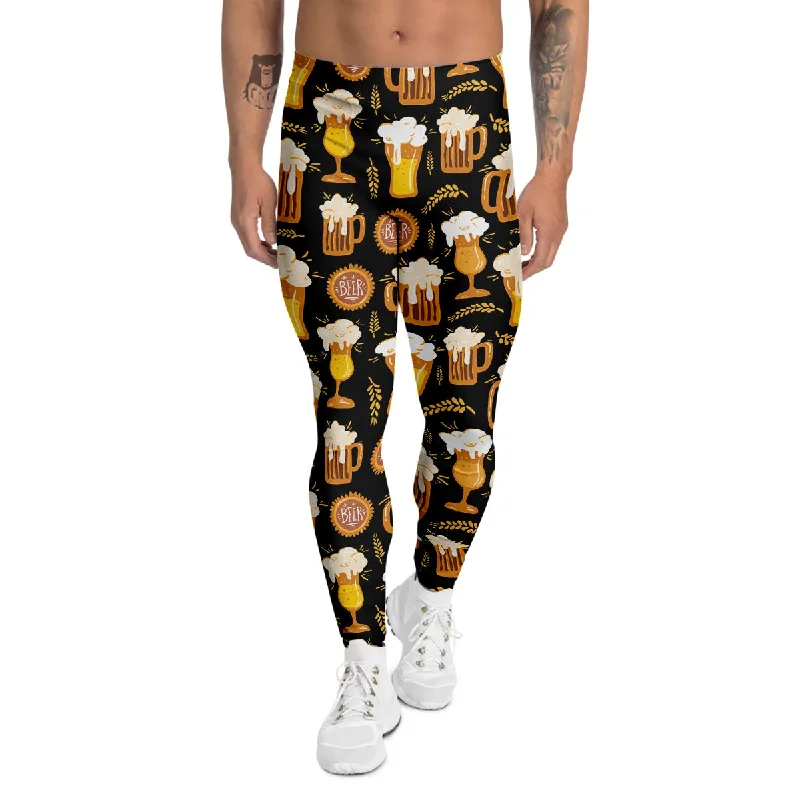 Extra Discounts Glasses Of Beer Vintage Print Pattern Men's Leggings