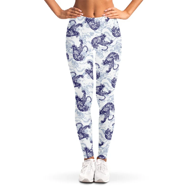 Super Sale Japanese White Tiger Pattern Print Women's Leggings