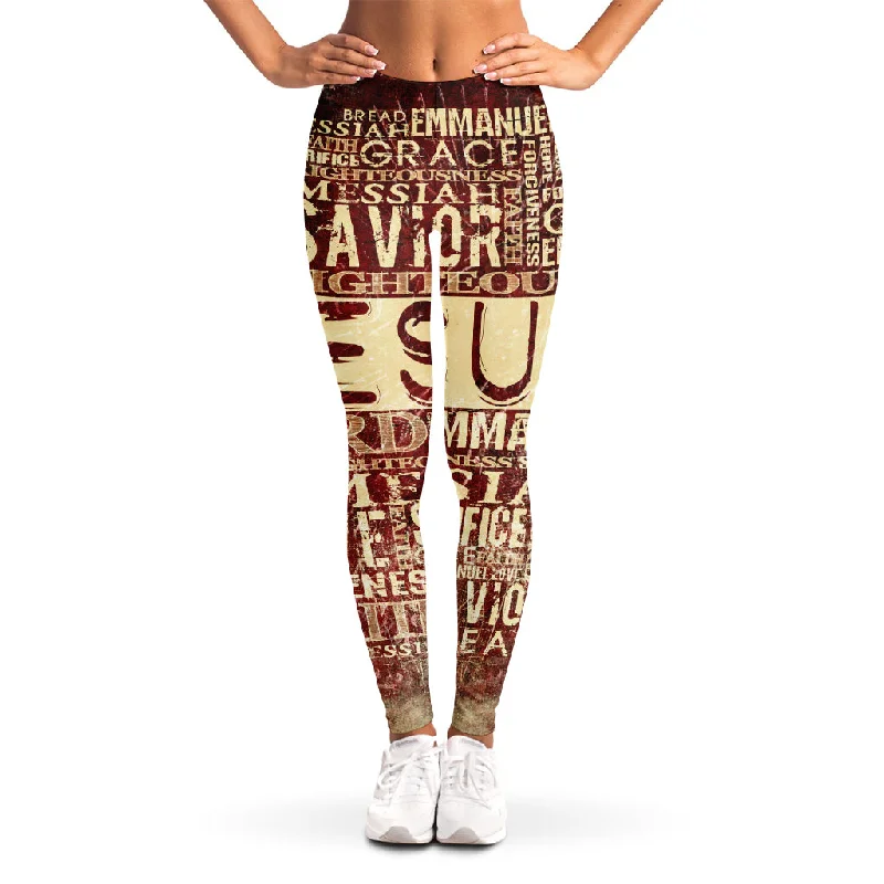 Stock Clearance Jesus Religious Words Print Women's Leggings