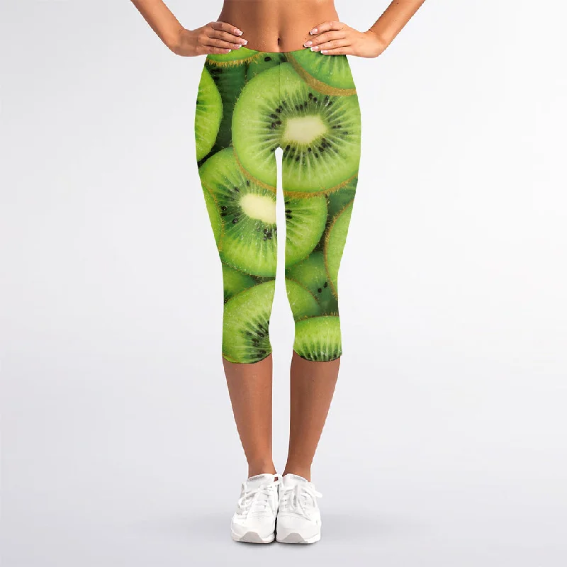 Flash Sale Kiwi Slices Print Women's Capri Leggings