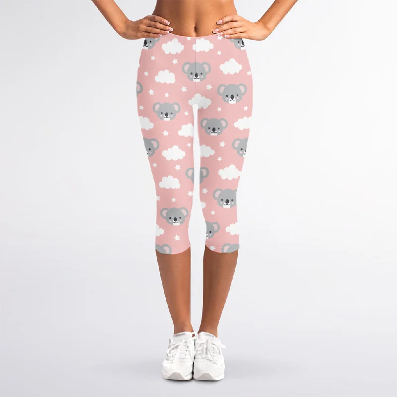 Clearance Sale Koala Bear And Cloud Pattern Print Women's Capri Leggings
