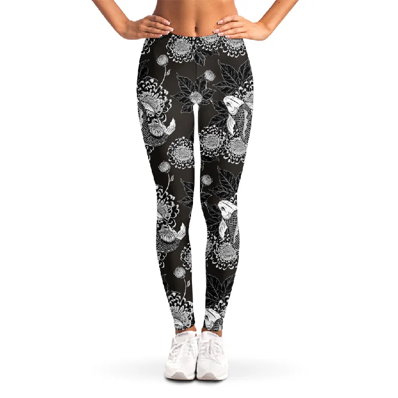 Special Discount Koi Carp And Chrysanthemum Pattern Print Women's Leggings