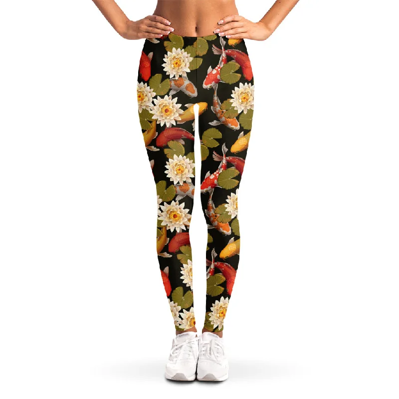 Savings Galore Koi Carp And Lotus Pattern Print Women's Leggings