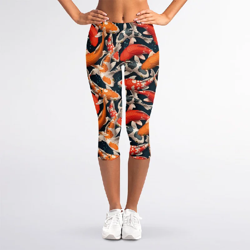 Today’s Deal Koi Carp Pattern Print Women's Capri Leggings