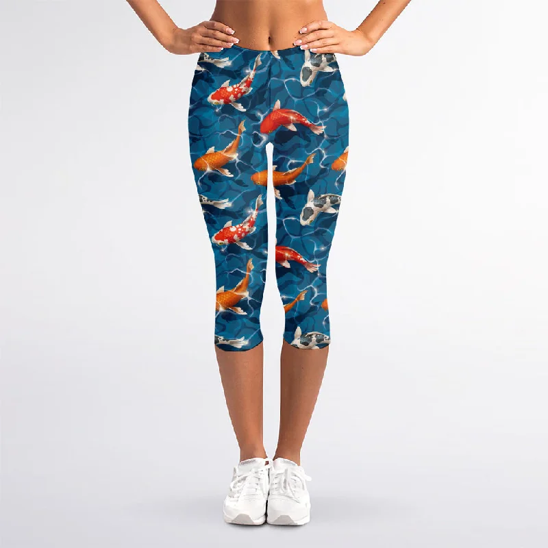 Take Advantage Koi Fish Pattern Print Women's Capri Leggings