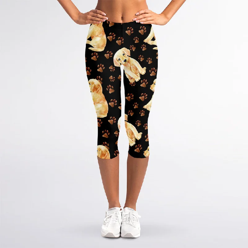 Shop and Save Labrador Retriever Puppy Pattern Print Women's Capri Leggings