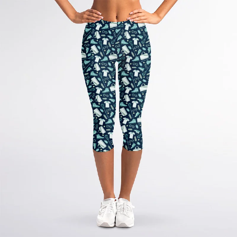 Limited Availability Lacrosse Equipment Pattern Print Women's Capri Leggings