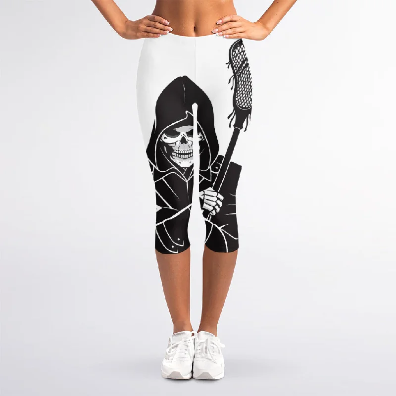 Reduced Prices Lacrosse Skull Print Women's Capri Leggings