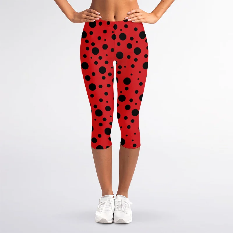 Major Savings Ladybug Spots Pattern Print Women's Capri Leggings