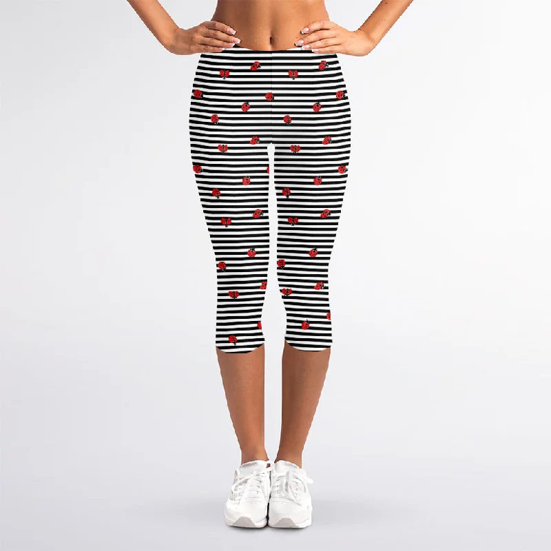 Deep Discounts Ladybug Striped Pattern Print Women's Capri Leggings