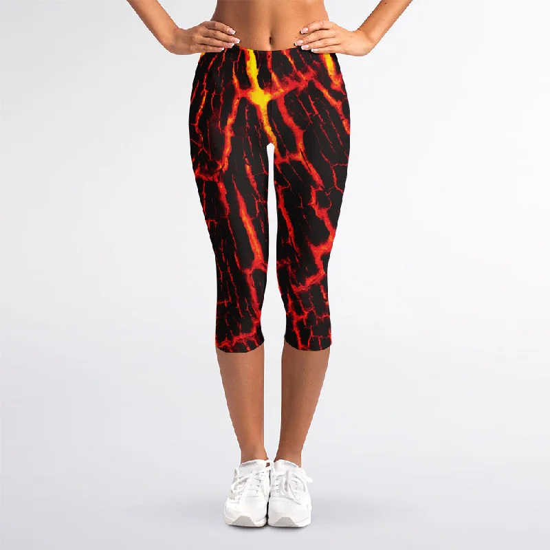 Exclusive Savings Lava Burning Print Women's Capri Leggings