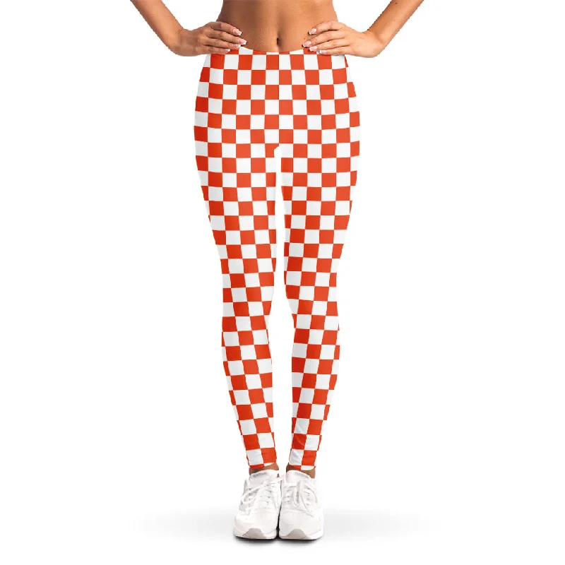Price Fest Lava Orange And White Checkered Print Women's Leggings