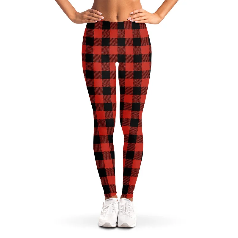 Blowout Sale Lava Orange Buffalo Check Pattern Print Women's Leggings