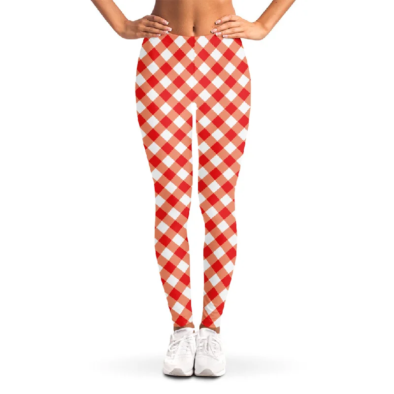 Deal Frenzy Lava Red And White Gingham Print Women's Leggings