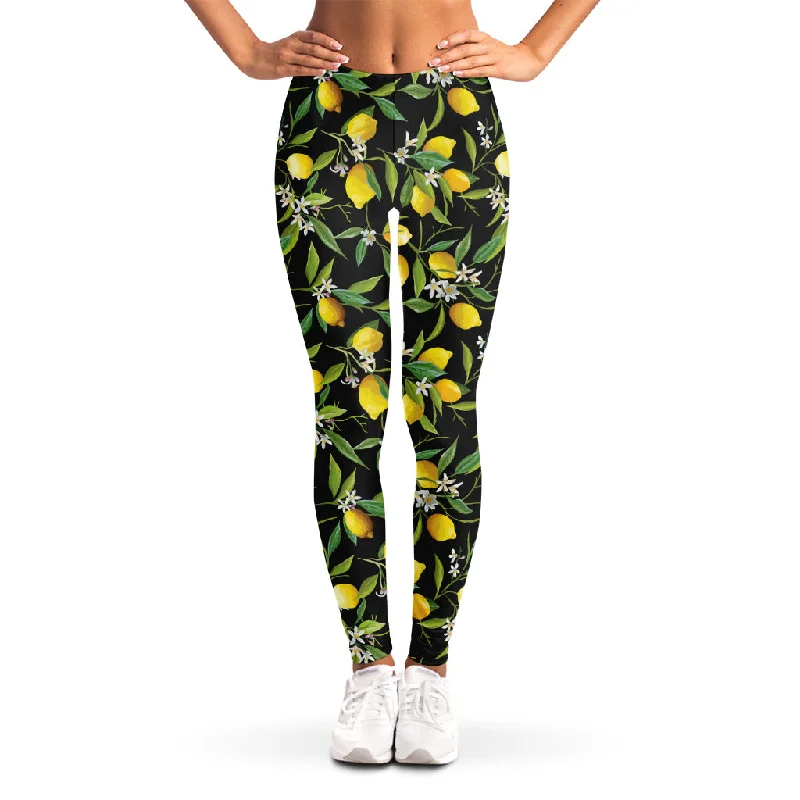 Bargain Bin Lemon And Flower Pattern Print Women's Leggings