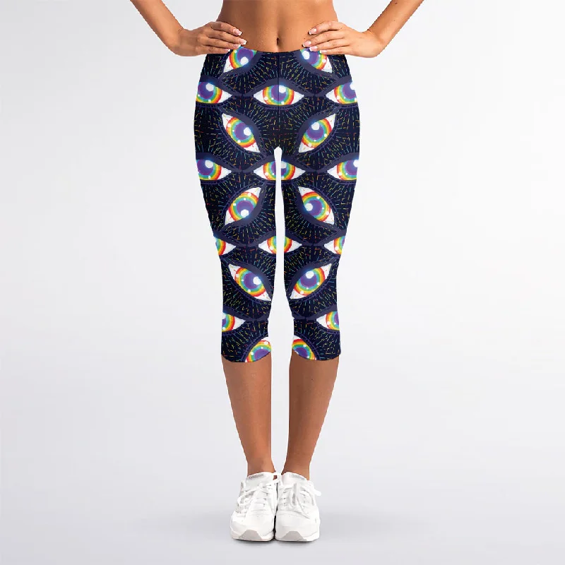 Today’s Deal LGBT Pride Rainbow Eyes Pattern Print Women's Capri Leggings