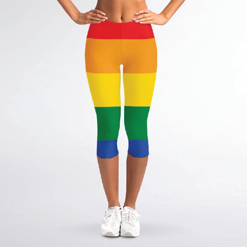 Steals and Deals LGBT Pride Rainbow Flag Print Women's Capri Leggings