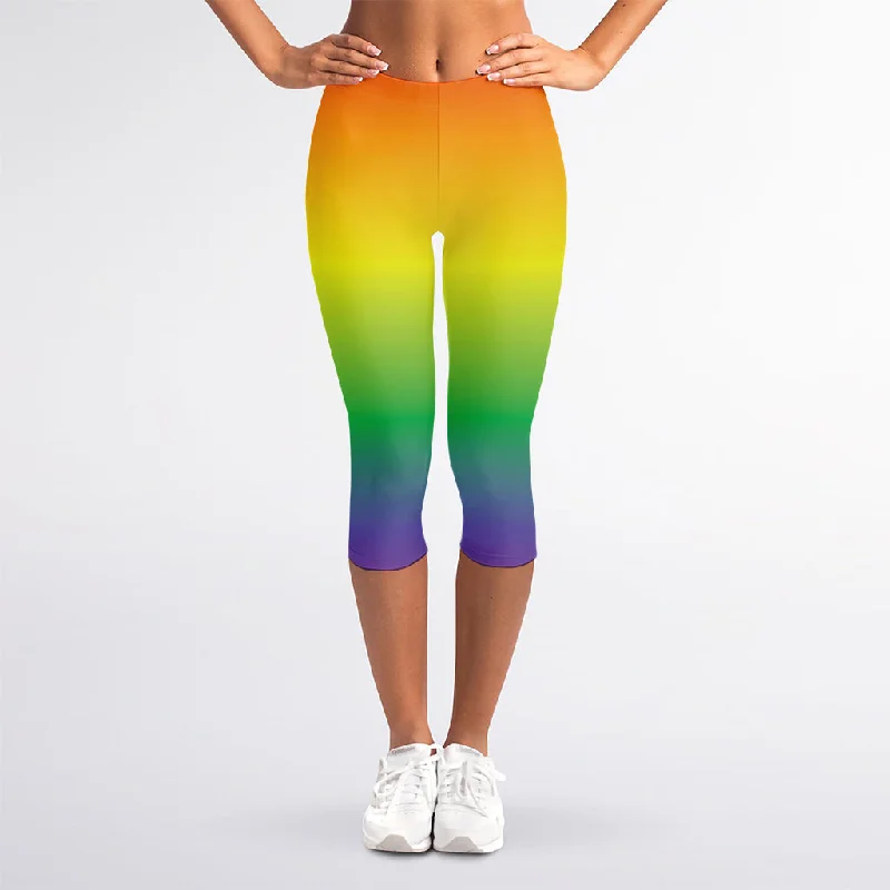 Shop and Save LGBT Pride Rainbow Gradient Print Women's Capri Leggings