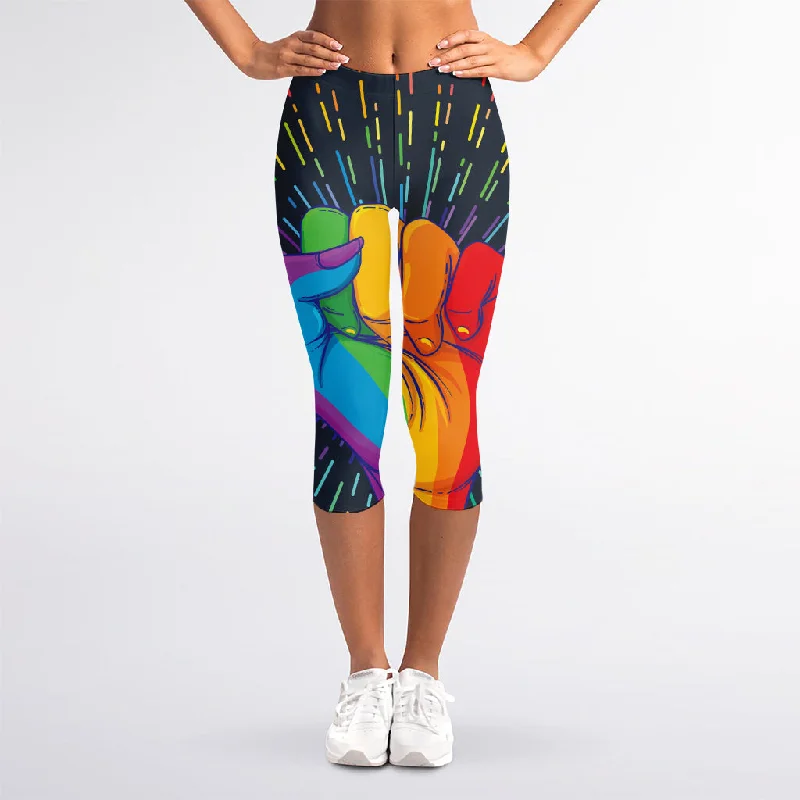Reduced Prices LGBT Pride Rainbow Hand Print Women's Capri Leggings
