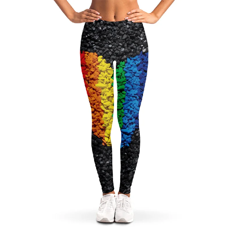 Clearance Event LGBT Pride Rainbow Heart Stones Print Women's Leggings