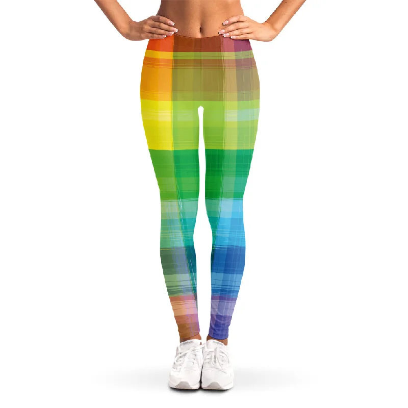 Early Bird Discount LGBT Pride Rainbow Plaid Pattern Print Women's Leggings