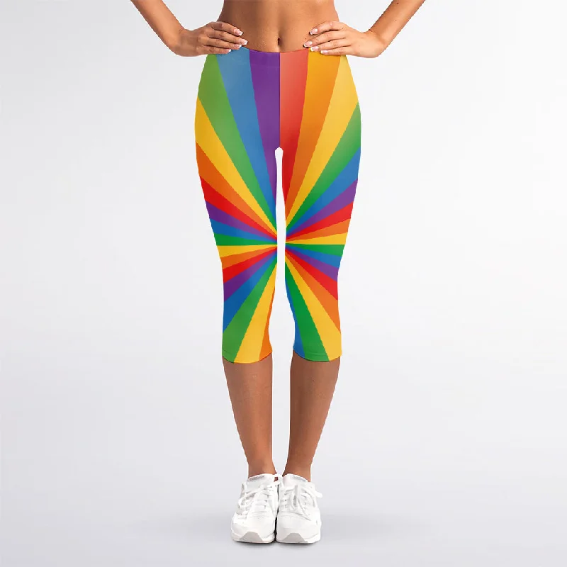 Massive Deals LGBT Pride Rainbow Rays Print Women's Capri Leggings