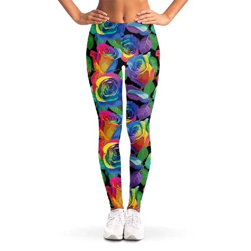 Super Deal LGBT Pride Rainbow Roses Pattern Print Women's Leggings