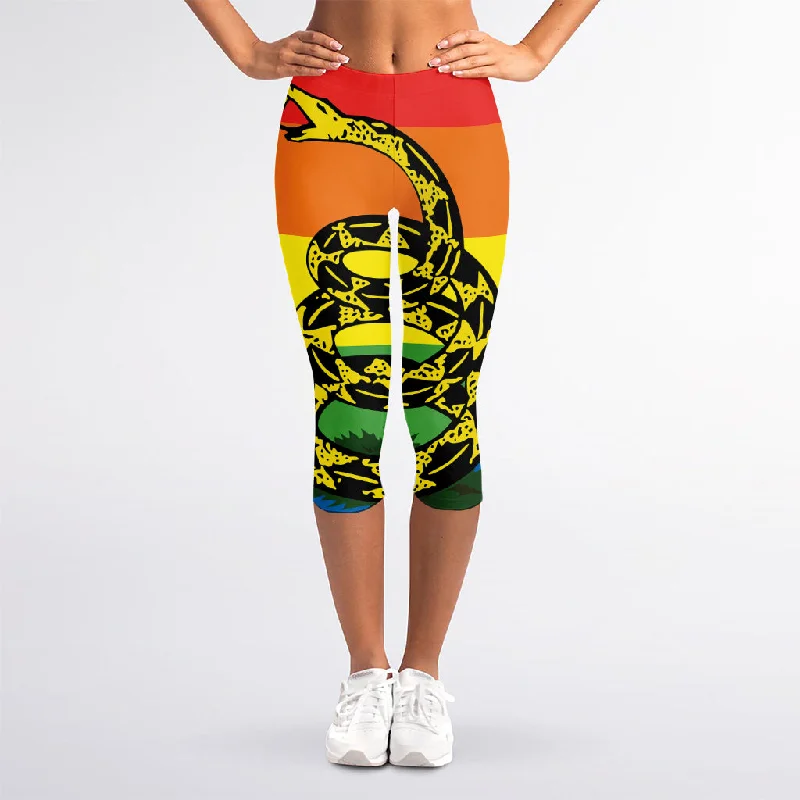 Instant Discount LGBT Rainbow Gadsden Flag Print Women's Capri Leggings