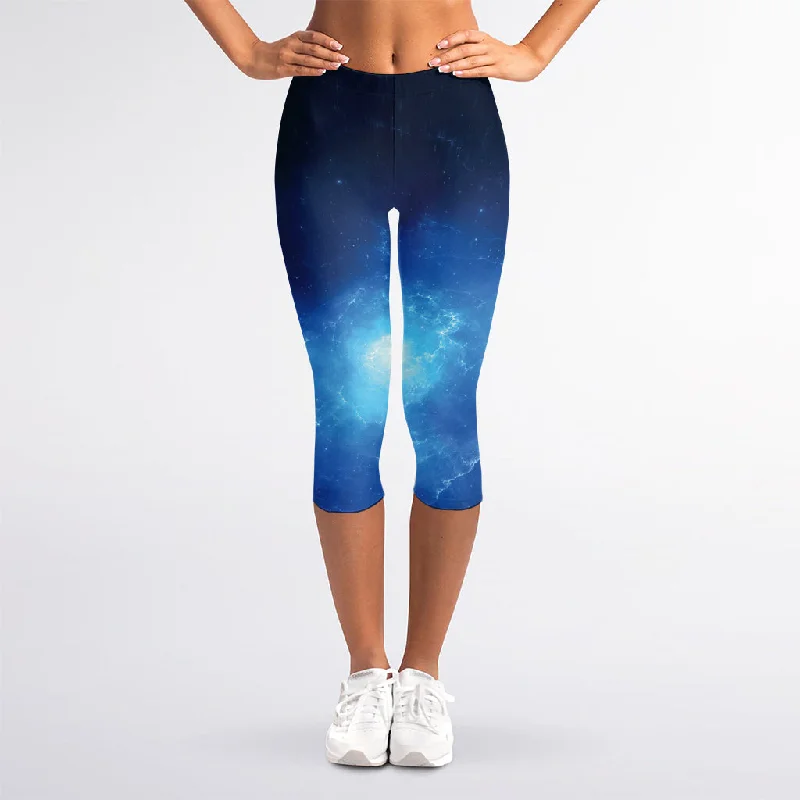 Bonus Savings Light Blue Space Print Women's Capri Leggings