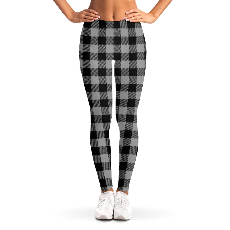 Shop and Save Light Grey And Black Buffalo Check Print Women's Leggings