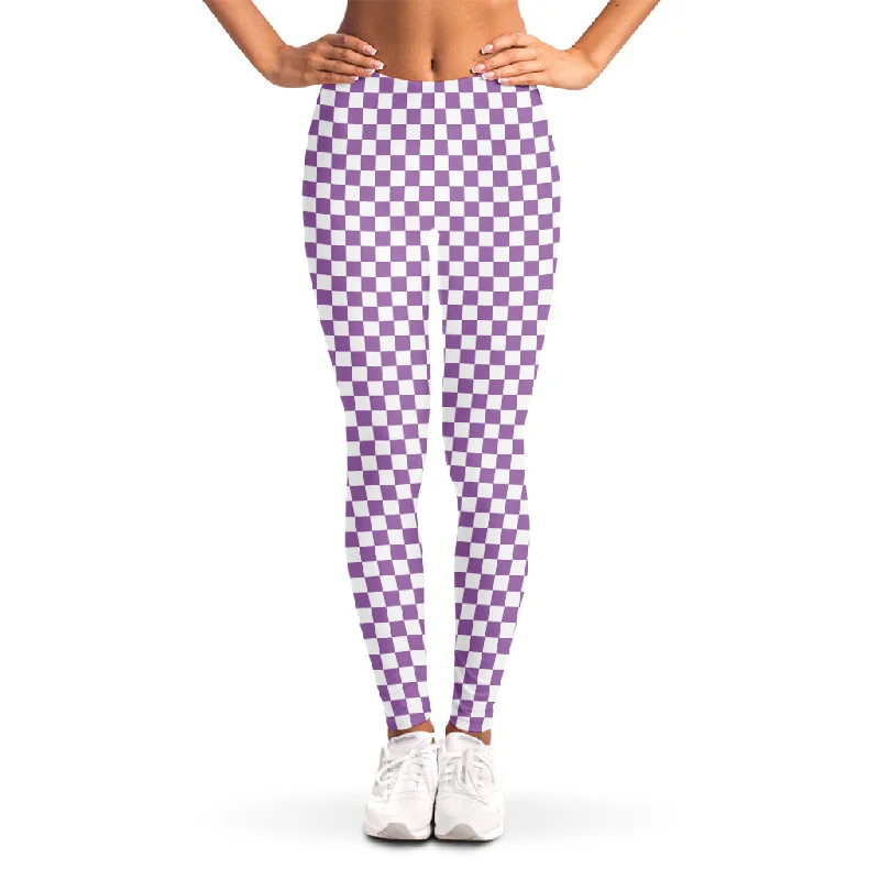 Price Rollback Light Purple And White Checkered Print Women's Leggings
