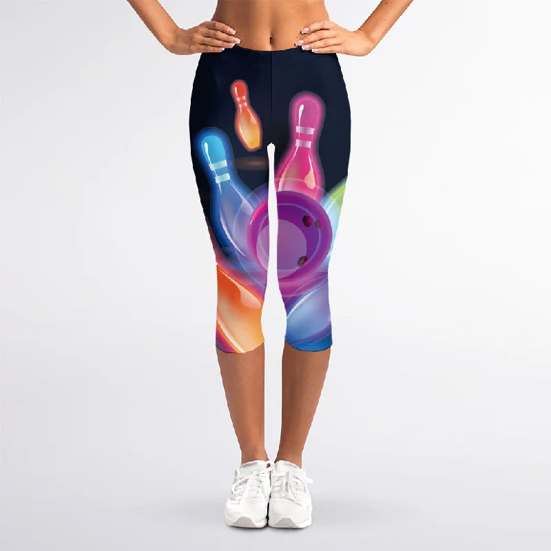 Exclusive Preview Light Up Bowling Pins Print Women's Capri Leggings