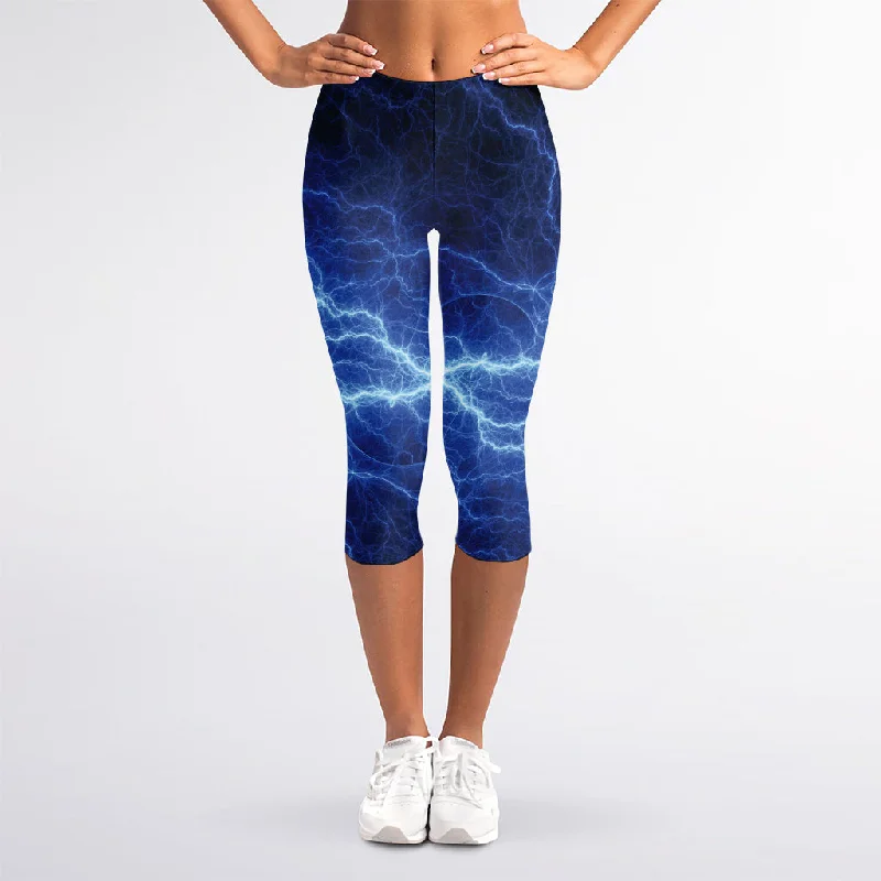 Warehouse Sale Lightning Plasma Print Women's Capri Leggings