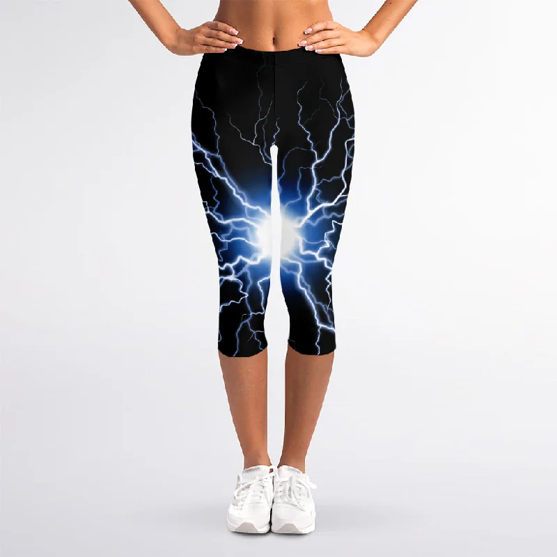 Closeout Sale Lightning Spark Print Women's Capri Leggings