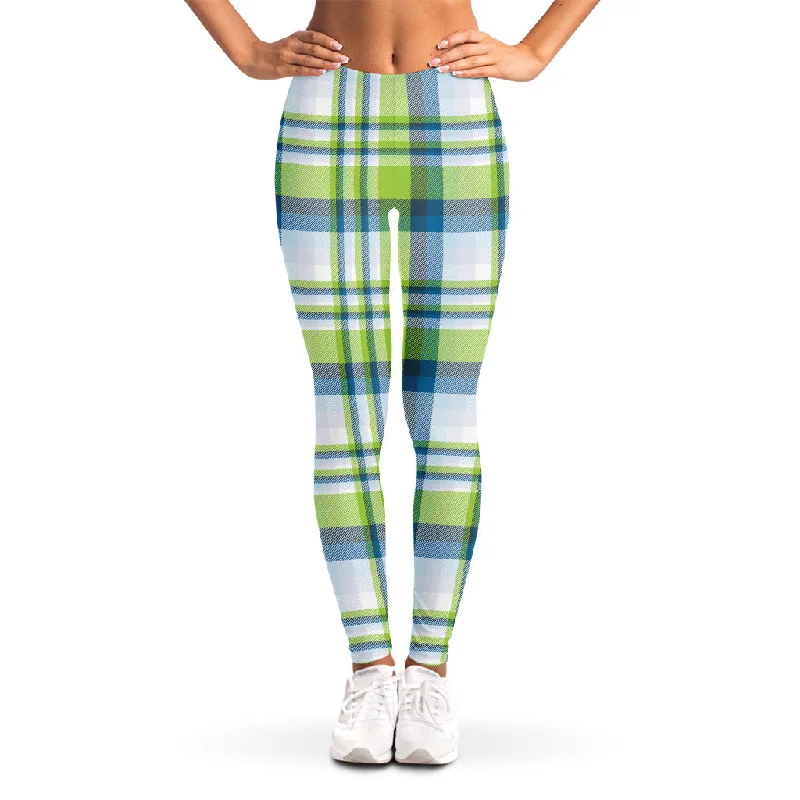 Amazing Deals Lime And Blue Madras Plaid Print Women's Leggings