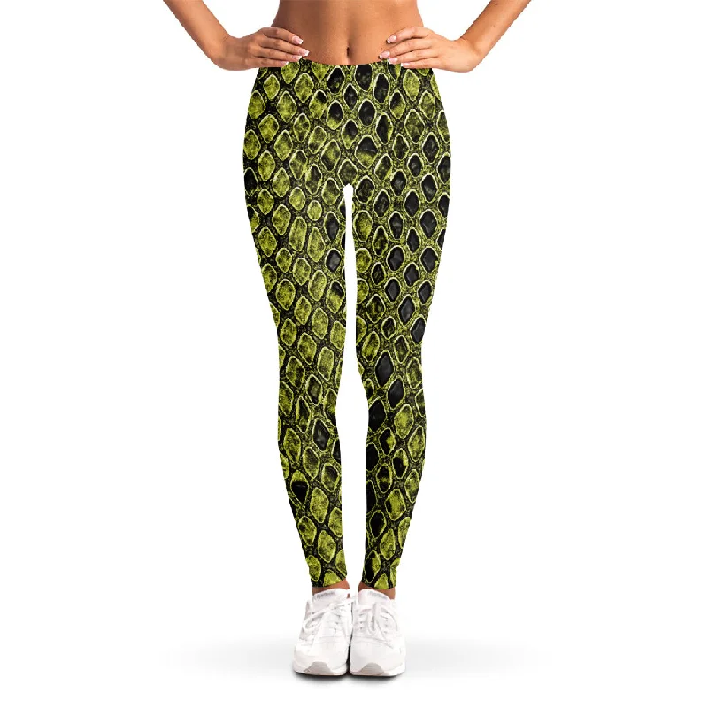 Online Specials Lime Green And Black Snakeskin Print Women's Leggings