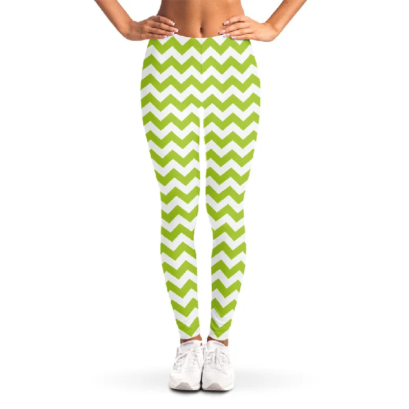 Lowest Prices Lime Green And White Chevron Print Women's Leggings