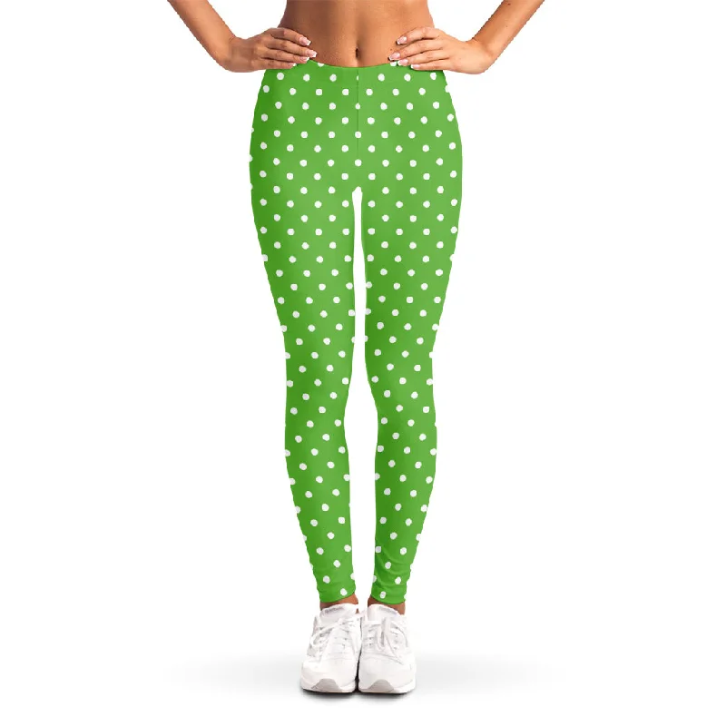 Incredible Offers Lime Green And White Polka Dot Print Women's Leggings